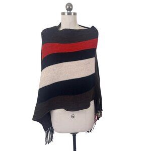 70s Poncho Cape Womens One Size Brown Striped Boho-Chic Hippie Earthy Artsy Cozy